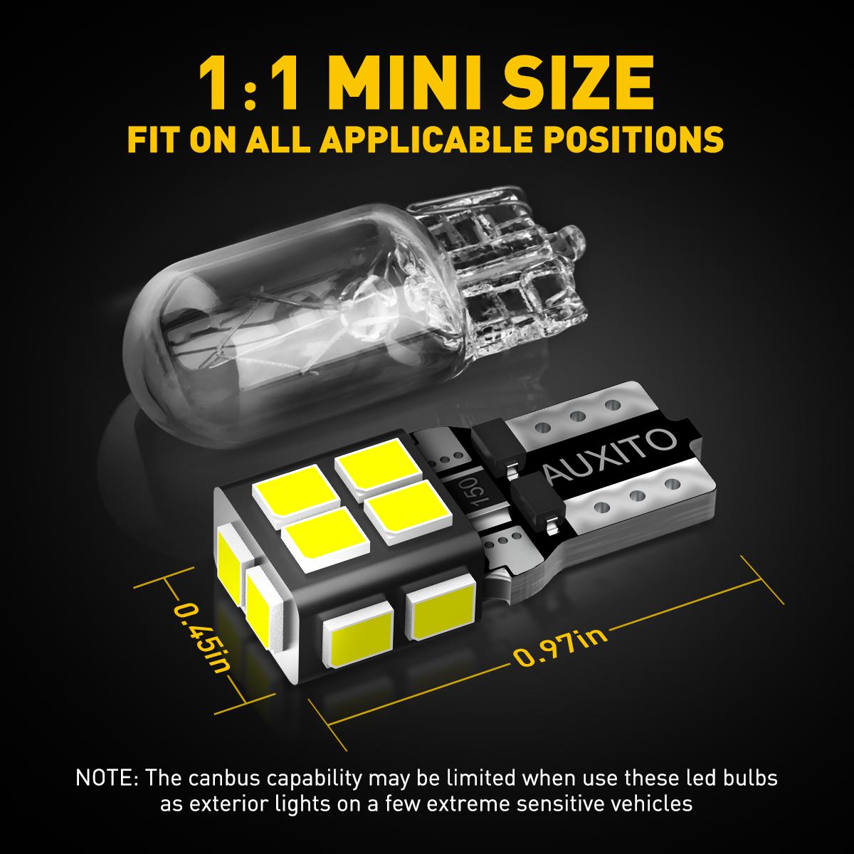 AUXITO 194 LED Bulb 6000K White 168 2825 W5W T10 Wedge 14-SMD Interior Car Bulbs Replacement for Dome Map Door Courtesy Trunk Parking License Plate Lights, 10 PCS