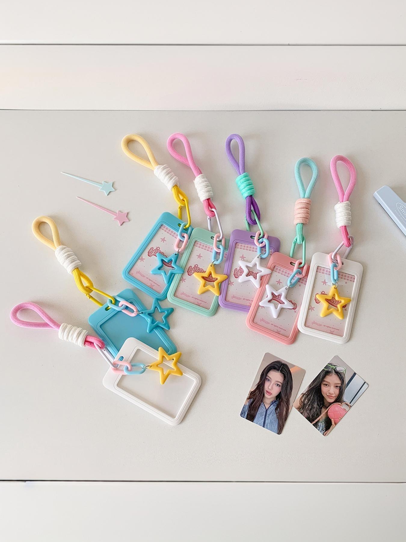 Candy-colored sliding 3-inch card holder with student lanyard, bus card and subway card wallet, student fan display small card holder