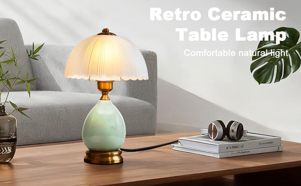 Ceramic Table Lamp Modern Vintage Lamps for Bedroom Living Room with Frosted Glass Lampshade, Desk Bedside Small Lamps for Living Room Night Stands Bedroom