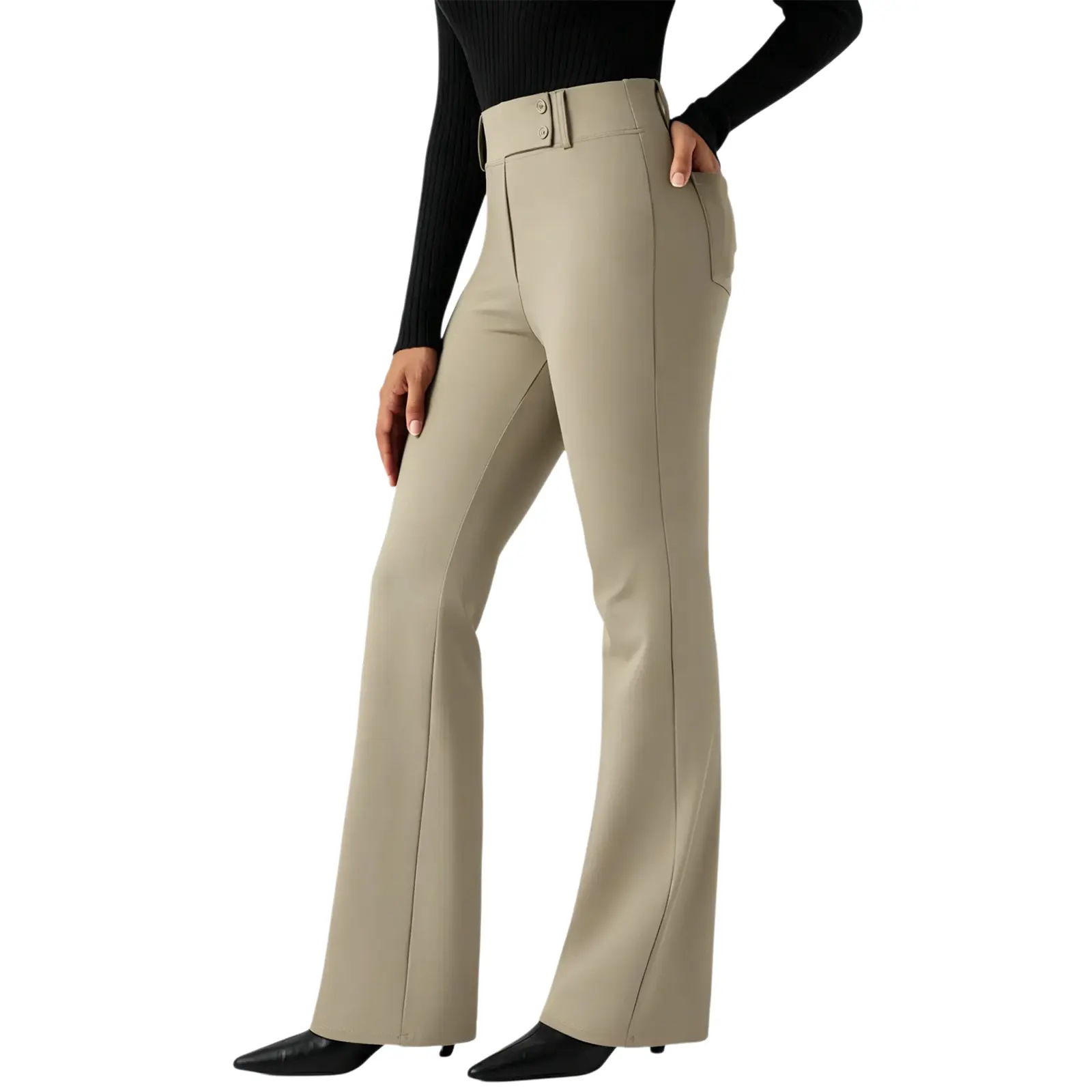 Cicy Bell Women's High Waisted Bootcut Dress Pants Stretchy Work Yoga Trouser | Knit Fabric, Flare Leggings, Office, Casual Business Pants With Pockets, Button Down