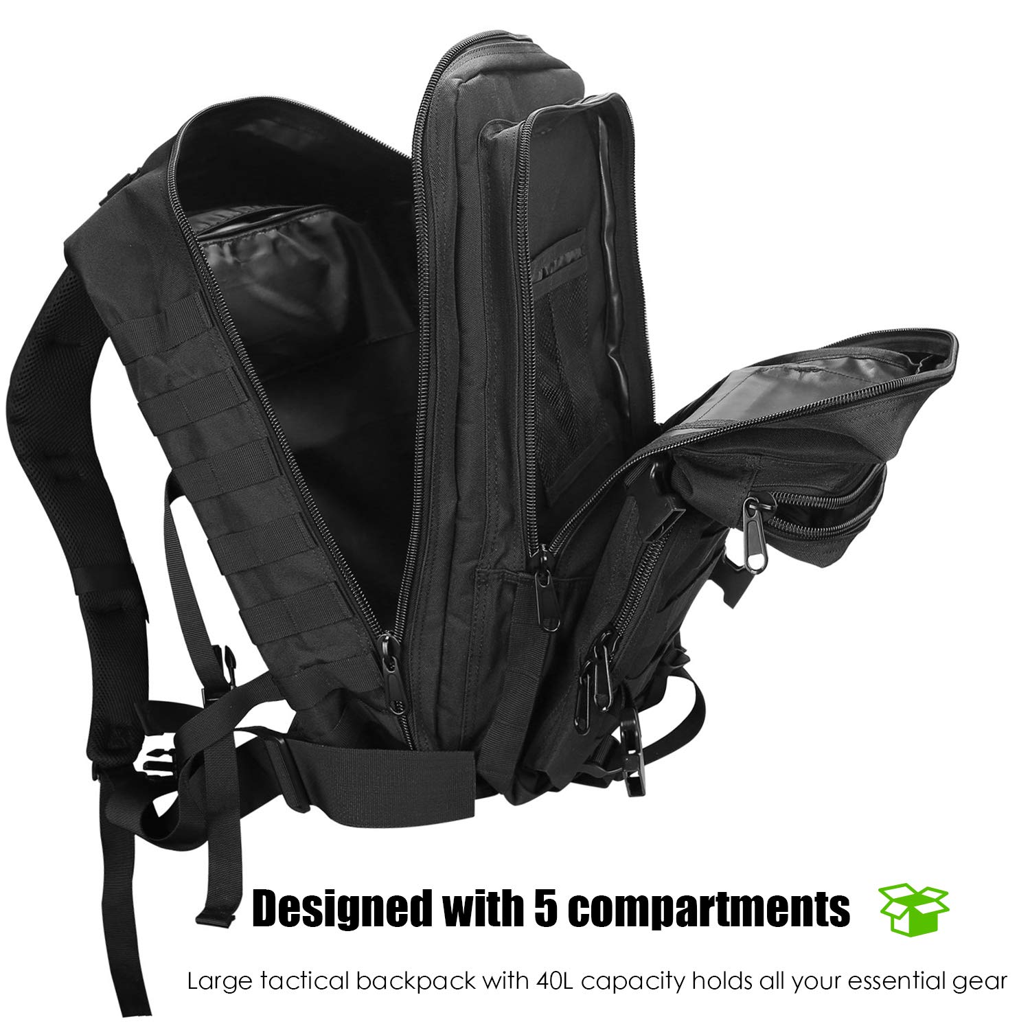 Military Tactical Backpack Large 3 Day Assault Pack 40L Molle Bag for Men Waterproof High-Density Fabric with USA Flag Patch Versatile Multi-Compartment Design for Hiking Daypacks, Gym Sports Bag, Travel, Fishing Military Tactical Backpack Large 3 Day Assault Pack 40L Molle Bag for Men Waterproof High-Density Fabric with USA Flag Patch Versatile Multi-Compartment Design for Hiking Daypacks, Gym Sports Bag, Travel, Fishing