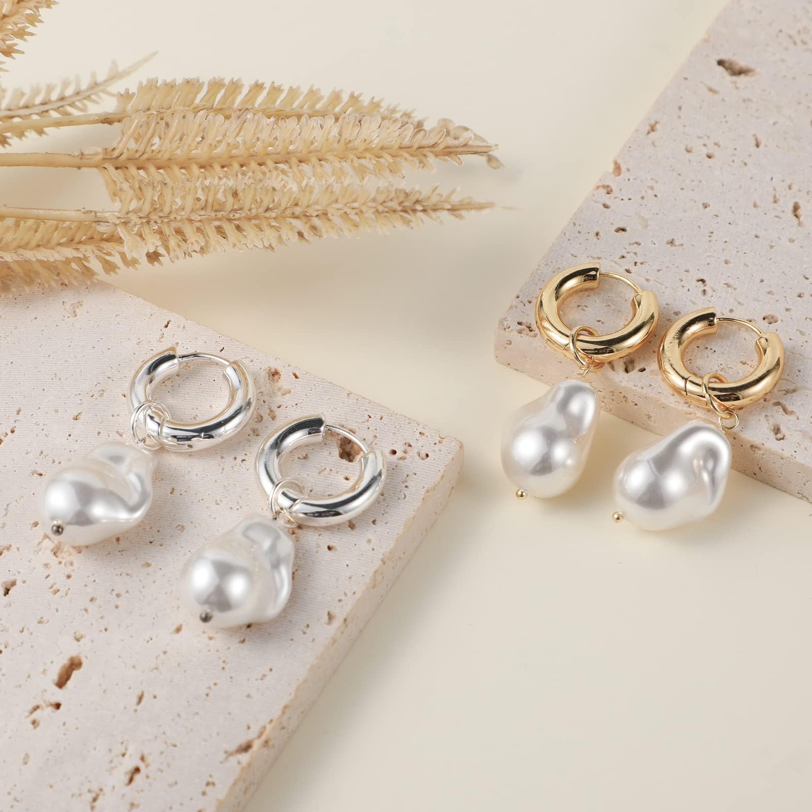 The dangling pearl earrings are great gifts for Mom, Grandma, Wife, Daughter or Sister. The small gold hoop earrings are best choice for Anniversary