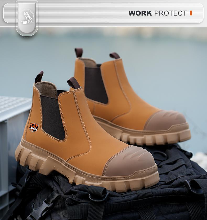 Brown Steel Toe Safety Shoes Unisex, Lightweight Anti Slip Work Shoes, Splash Resistant, Smash Proof and Puncture Proof for Kitchen, Restaurant and Food Service Work