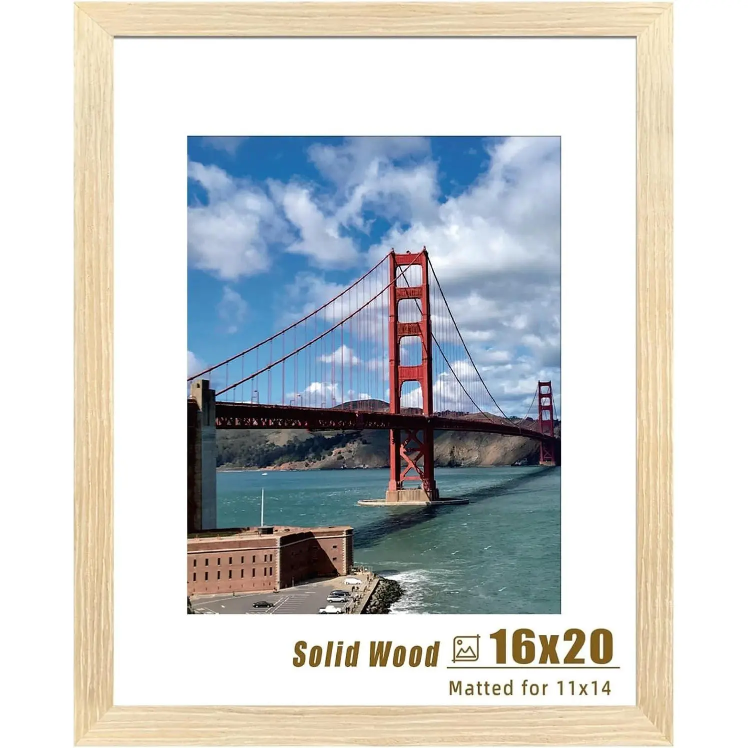 16x20 Natural Solid Wood Picture Frame for Wall, Display 11x14 with Mat or 16x20 Without Mat, 1 PackGift