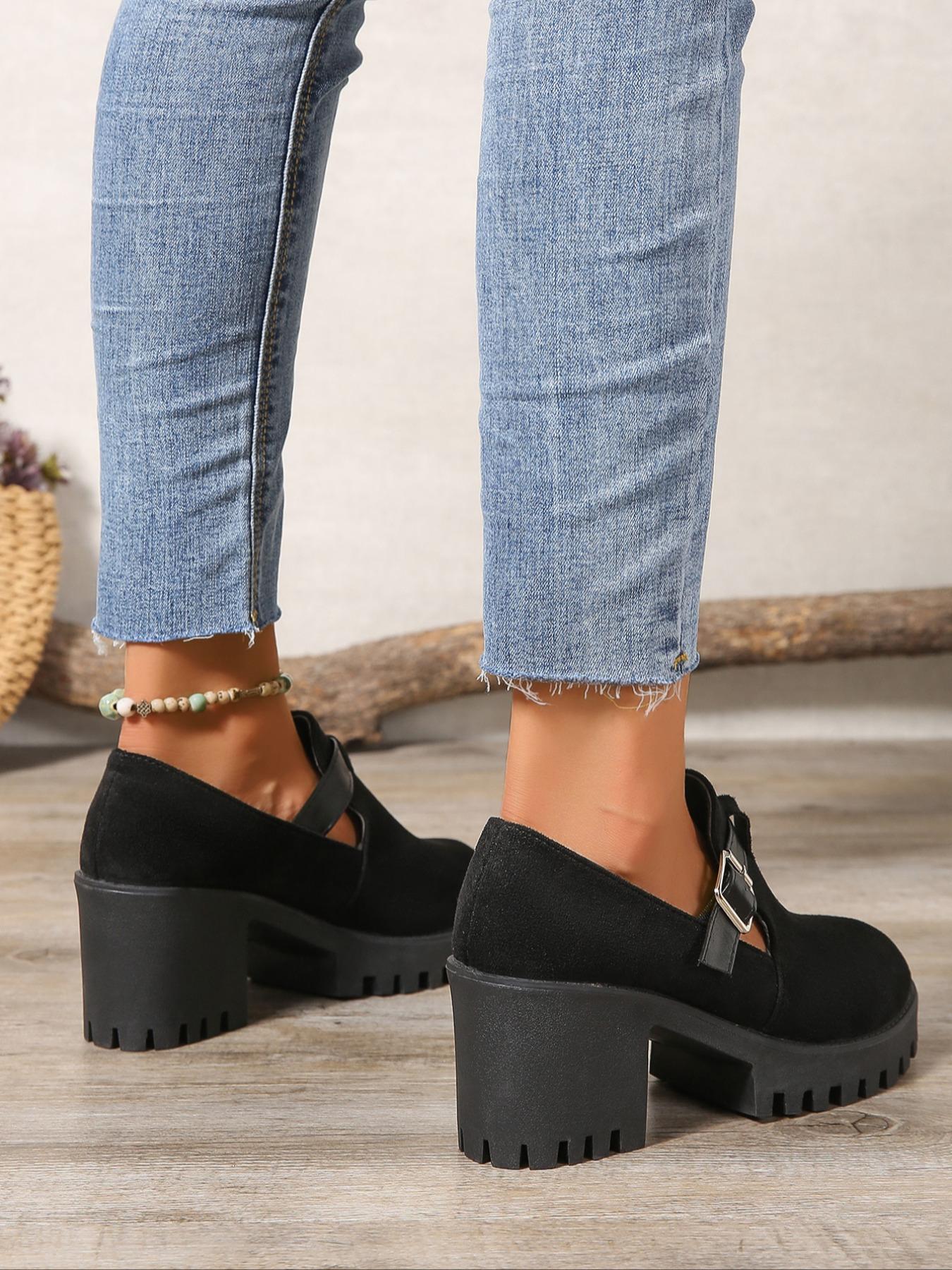 Women's Fashionable Solid Color Platform Chunky Heeled Classic Mary Jane Pumps, Casual Comfortable Shoes for Daily Wear, Perfect for Students and Outdoor