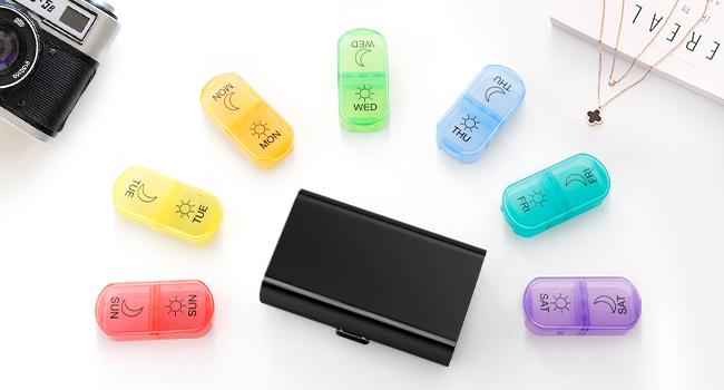 Metal XL Weekly Pill Organizer 2 Times a Day - Large Travel Meds Organizer 7 Day AM PM Pill Box for Medicine, Vitamins, Supplements - Portable Twice Daily Pill Case Container