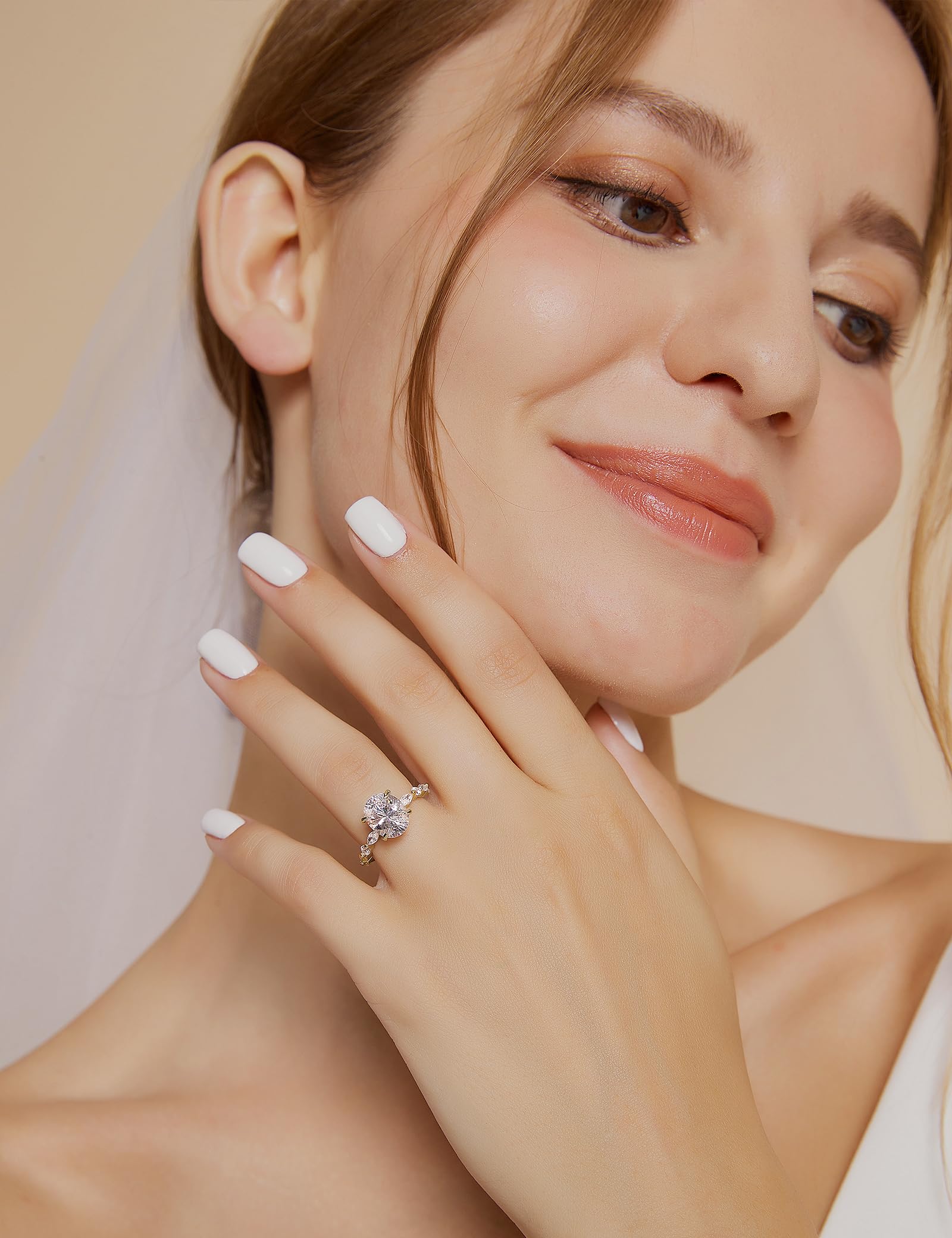 Silver Ring Oval Cut Engagement Solitaire Halo Promise Ring for Women