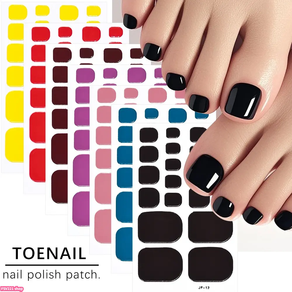 Solid-color full-coverage toenail stickers—DIY beach-style nail art for summer; self-adhesive toenail wraps suitable for everyday use by women—simple and easy to apply.