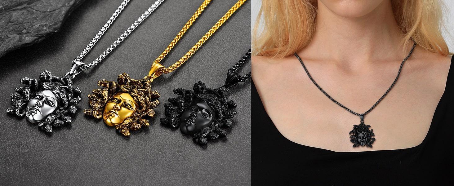 FaithHeart Medusa Necklace Ancient Greek Medusa Jewelry For Unisex Stainless Steel