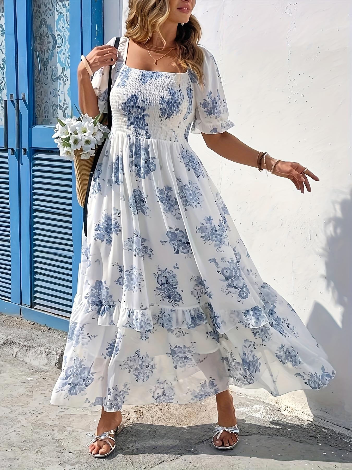 beach wear floral dresses Strapless Print Boho Maxi Dress main image 1