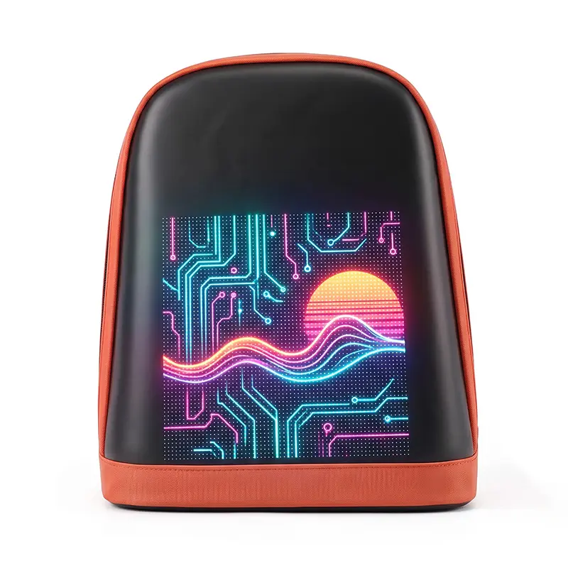 LED Cyberpunk Backpack - Sunset Orange Cyber Pod Style, Compact Mini Wireless Pixel Screen Daypack with USB Charging, Built-in Organizer, DIY Animation, Dustproof, Cool Tech Gift for Adults Daily Commuting (Power Bank Not Included, Do Not Wash)