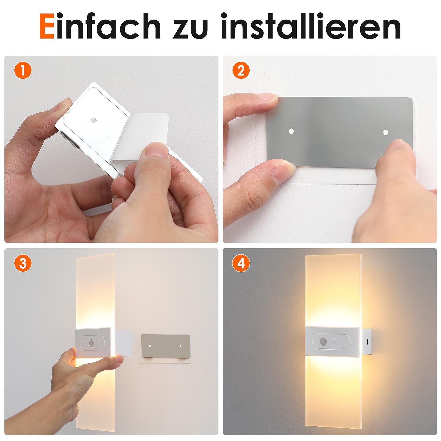 6000K Warm White Motion Sensor Wall Sconce – Battery‑Powered, USB‑Rechargeable Wireless Indoor Night Light for Hallway, Stairs & Living Room