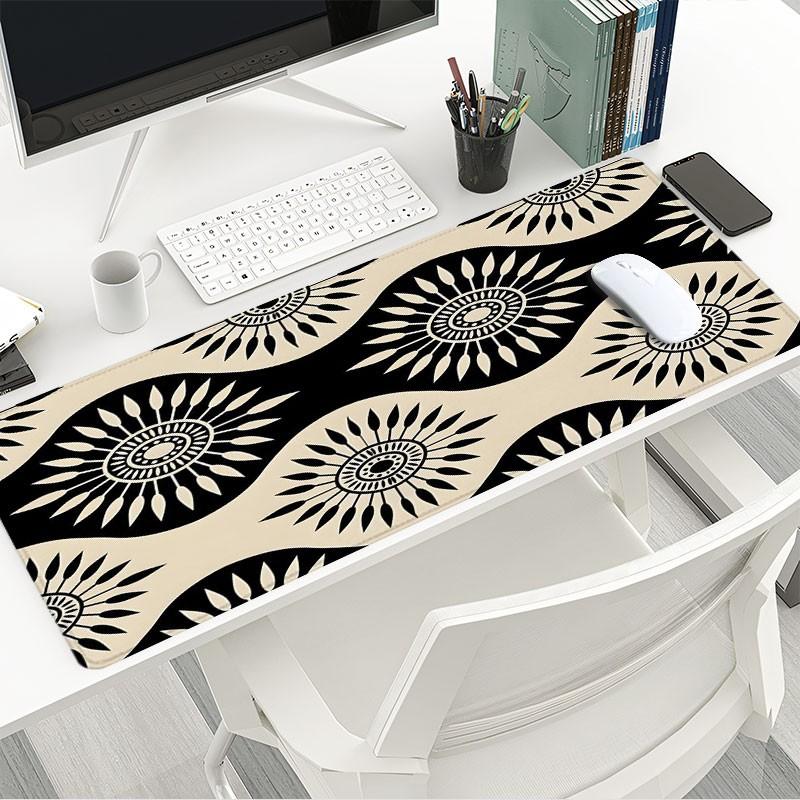 Black White Geometric Sunburst Desk Pad Gaming Mousepad XXL Mouse Pad For Laptop Desk Mouse Pad Extra Large With Non-Slip Rubber Base Stitched Edges Surface For PC Gamers Office Workers & Home Use Perfect Gift For Holidays And Special Occasions