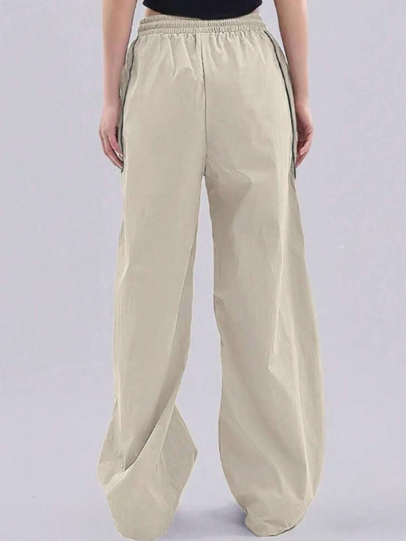 Women's Colorblock Wide Leg Casual Woven Pants, High Waist Cargo Workwear Style, Comfortable & Stylish Design for Daily Wear