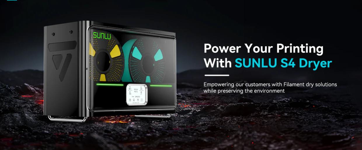 SUNLU Filadryer S4,Four-Spool 3D Printer Dehydrator with Rapid Heating, Auto Humidity Control Advanced Triple Fan Upgrade,Compatible with PLA,PETG,ABS,TPU,PA