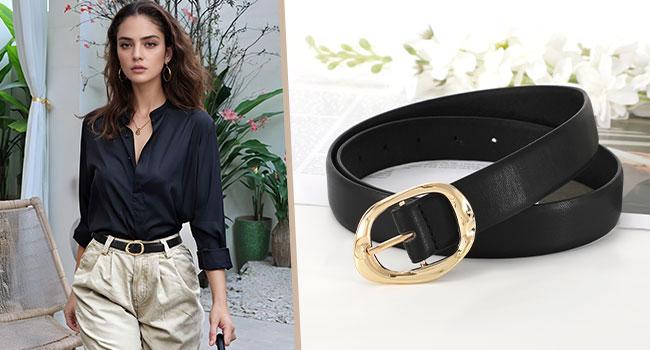 JASGOOD Women Leather Belt Ladies Casual Waist Belt Fashion Women Belt with Gold Buckle for Jeans Pants dealsforyoudays