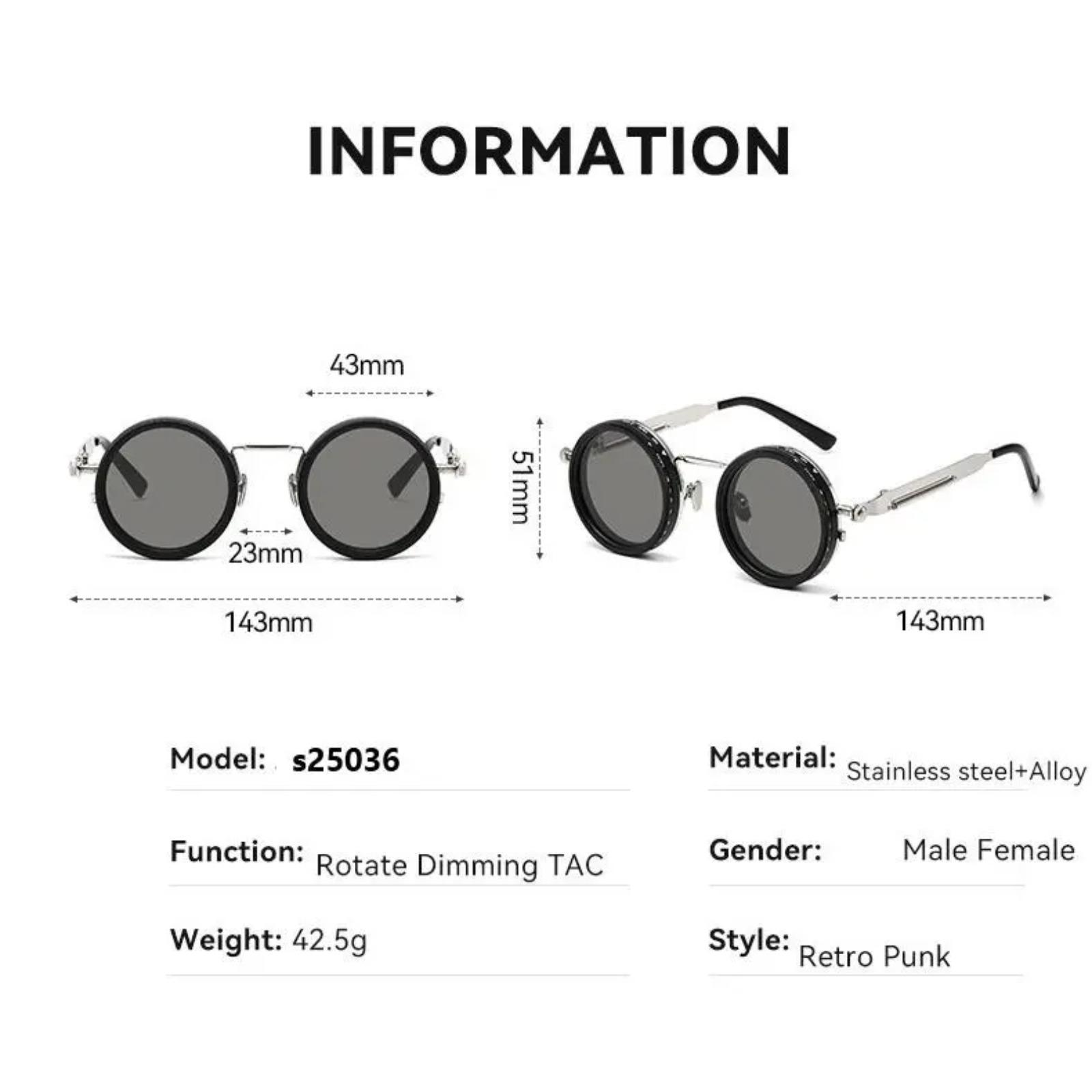 2026 New ND9 Polarized Round Sunglasses for Men Women, Photochromic Adjustable Lens UV400 Protection, Retro Punk Style Outdoor Eyewear Ideal for Fishing, Driving & Sports Activities