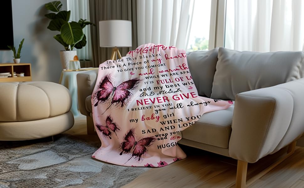 Daughter Blanket from Mom, Daughter Gifts from Mom, Daughters Birthday Gifts, Christmas Birthday Gift for Daughters Adult, Soft Flannel Throw Blanket, Pink Butterfly Daughter Blanket from Mom, Daughter Gifts from Mom, Daughters Birthday Gifts, Christmas Birthday Gift for Daughters Adult, Soft Flannel Throw Blanket, Pink Butterfly