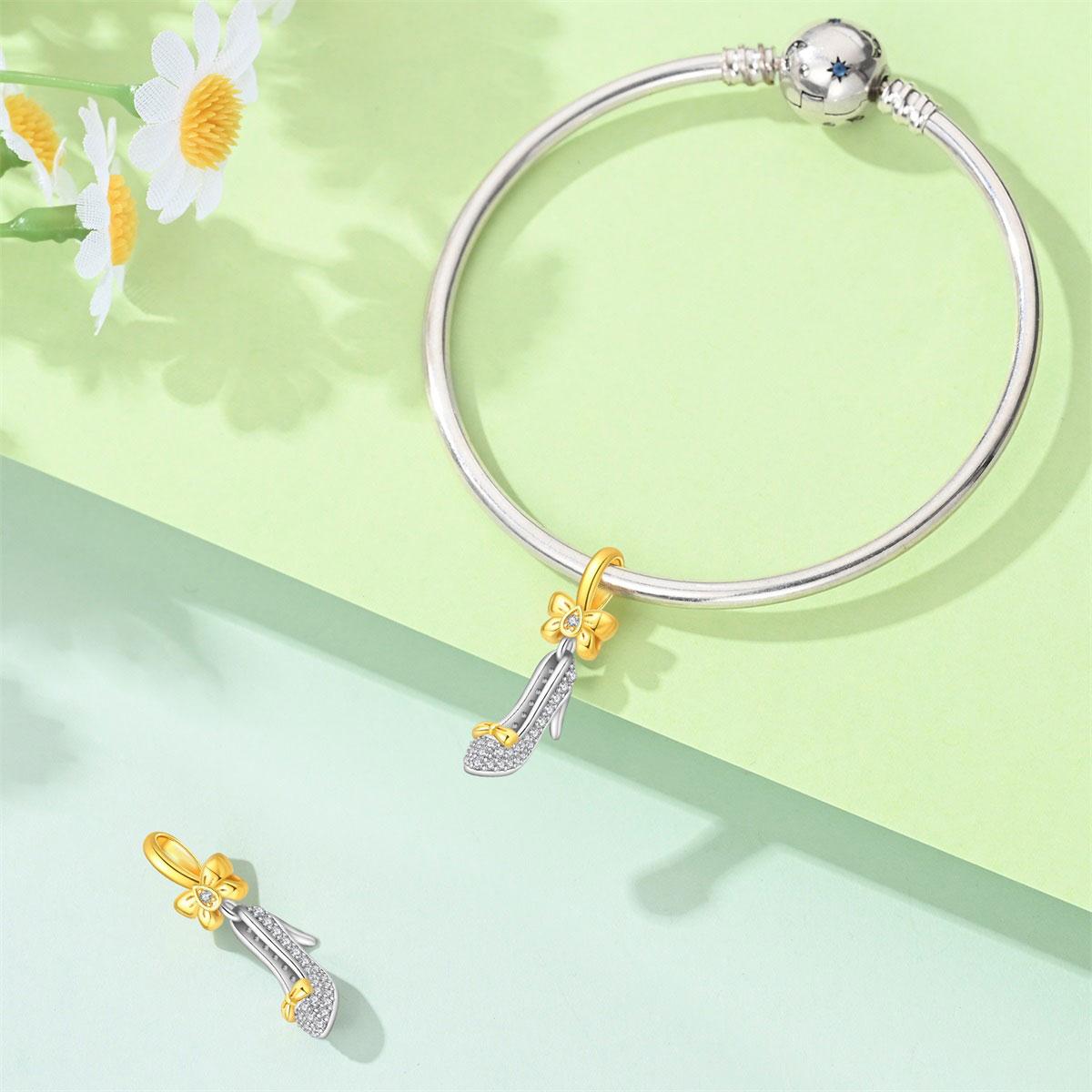 Bow High Heel Dangle Charm, Sparkling Cz Inlaid Shoe Bead, Fits Pandora Bracelet, Perfect Princess Jewelry Gift for Women