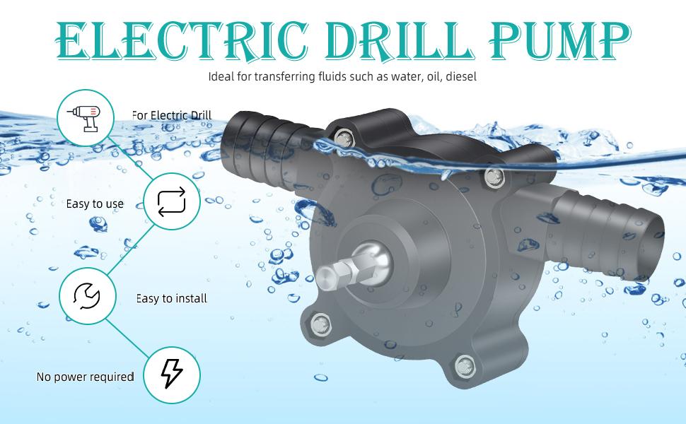 High-Flow Electric Drill Pump – Self Priming Portable Water Pump, Drill Powered Transfer Pump for Water, Oil, Gasoline & Diesel | Hand-Powered, Non-Electric Pump with Quick Flow Rate & Hose Connectors for Home, Garage & Outdoor Use