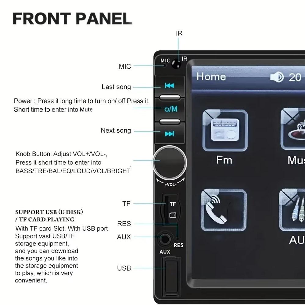 Universal Dual Spindle 7 Inch Car Dashboard Screen, Car Audio, Phone Connectivity, Bluetooth-compatible Casting, Fm Radio, USB Port, Abs Material, Car Media Player, Car Video Players