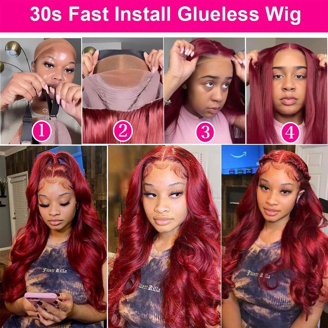 Bling Hair 5x5 Lace Closure Wigs Human Hair Wear and Go Glueless Wigs Human Hair Pre Plucked Pre Cut 99j Burgundy Lace Front Wigs Human Hair for Beginners 180% Density Body Wave Ready to Wear Wigs