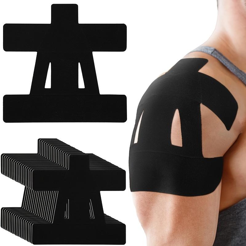 Shoulder exercise patch, pre-cut shoulder training patch, elastic bandage, prevent muscle strain, wound care, support muscles, enhance stability, breathable, black, 6-piece set