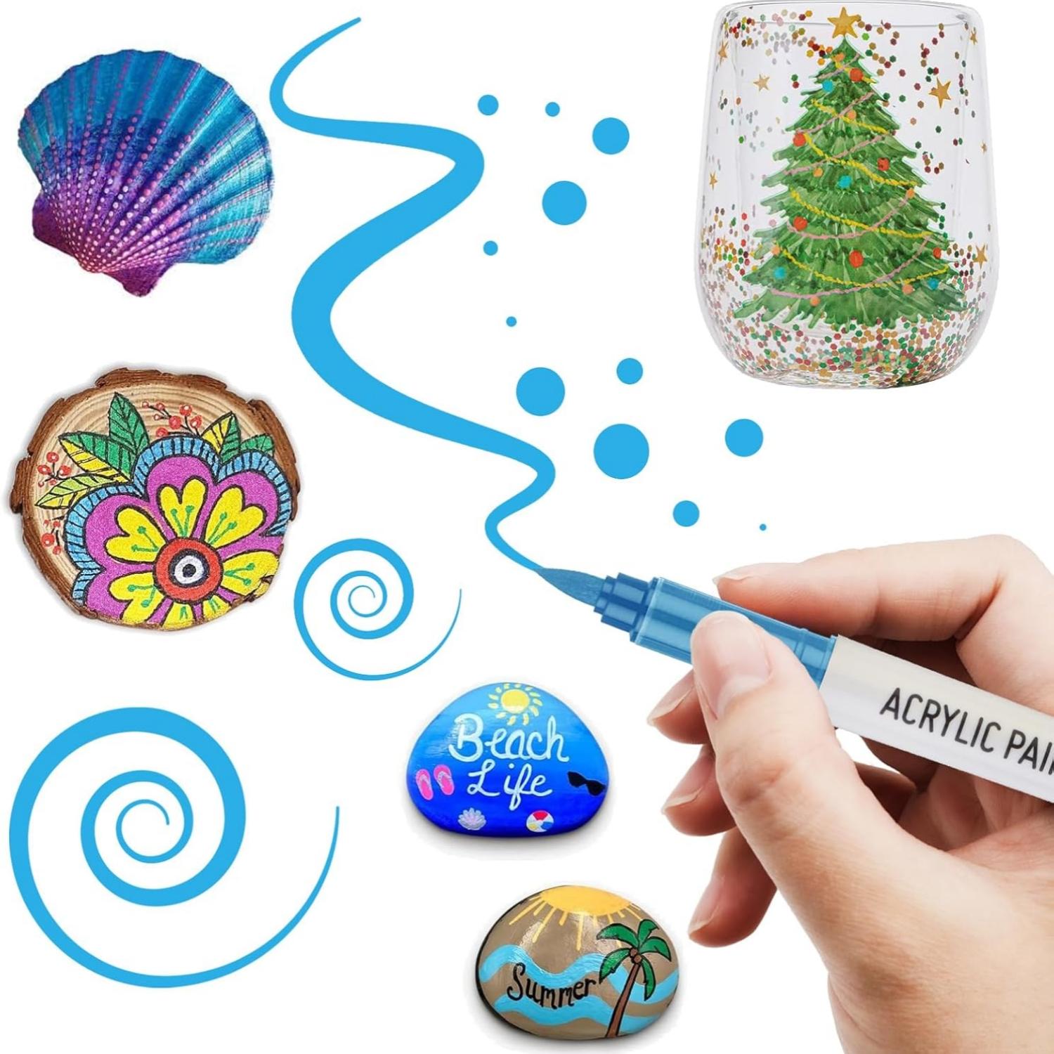 Automatic Ink Control Acrylic Paint Markers, Brush Tip Pens for Rock Painting, Ceramic, Wood, Canvas, DIY & Art Supplies