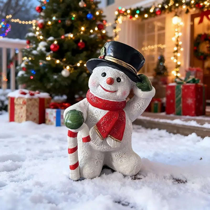 Christmas Snowman Statue Decoration, Resin Craft Home Decor, Indoor & Outdoor Tabletop Ornament, Balcony Small Decor, Holiday Season Gift