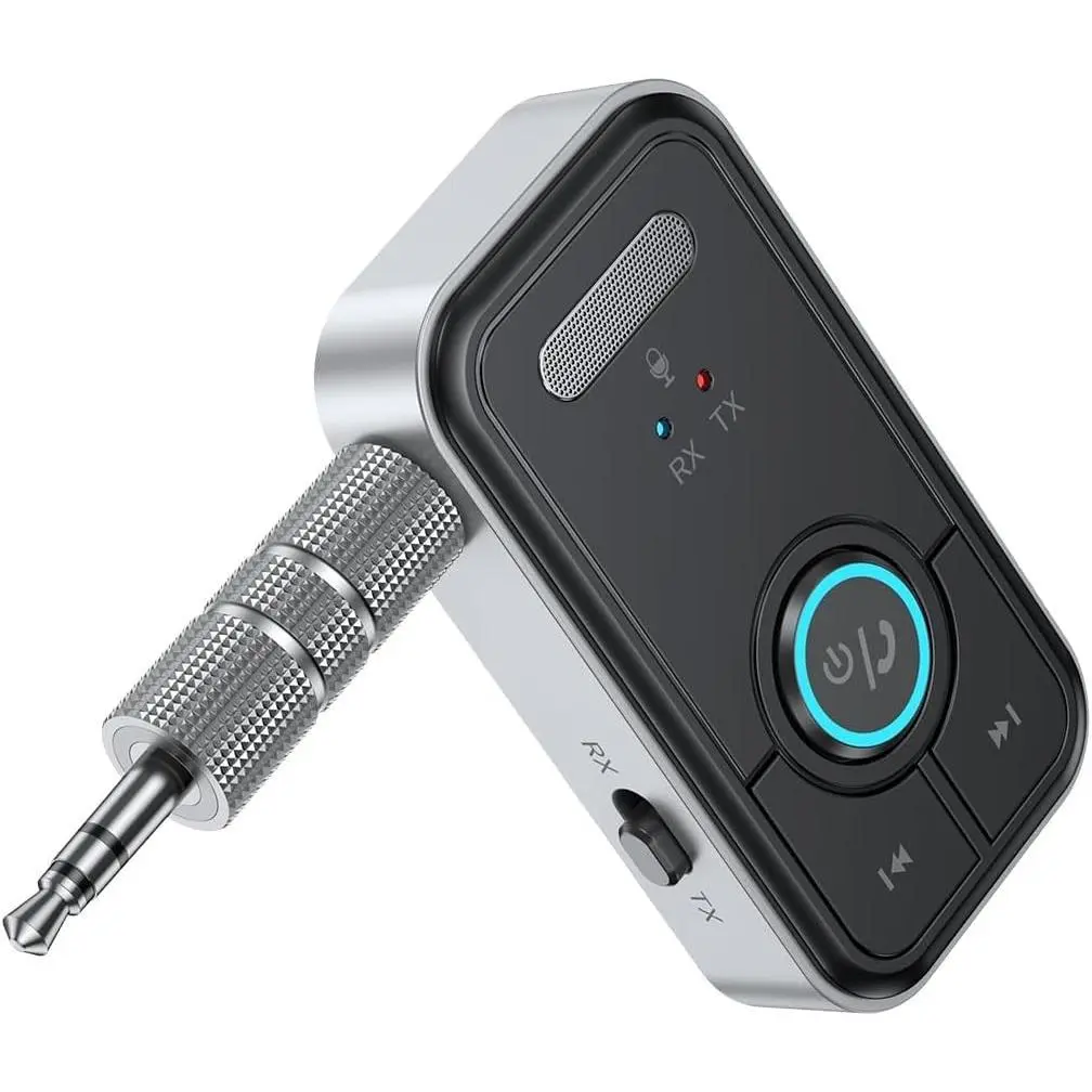 2-in-1 Bluetooth 5.3 Audio Adapter for TV/Car/Airplane, Wireless Transmitter Receiver with Low Latency, Dual Pairing, Aux Connection, Battery Display, Perfect for Headphones/Home Stereo/Gym