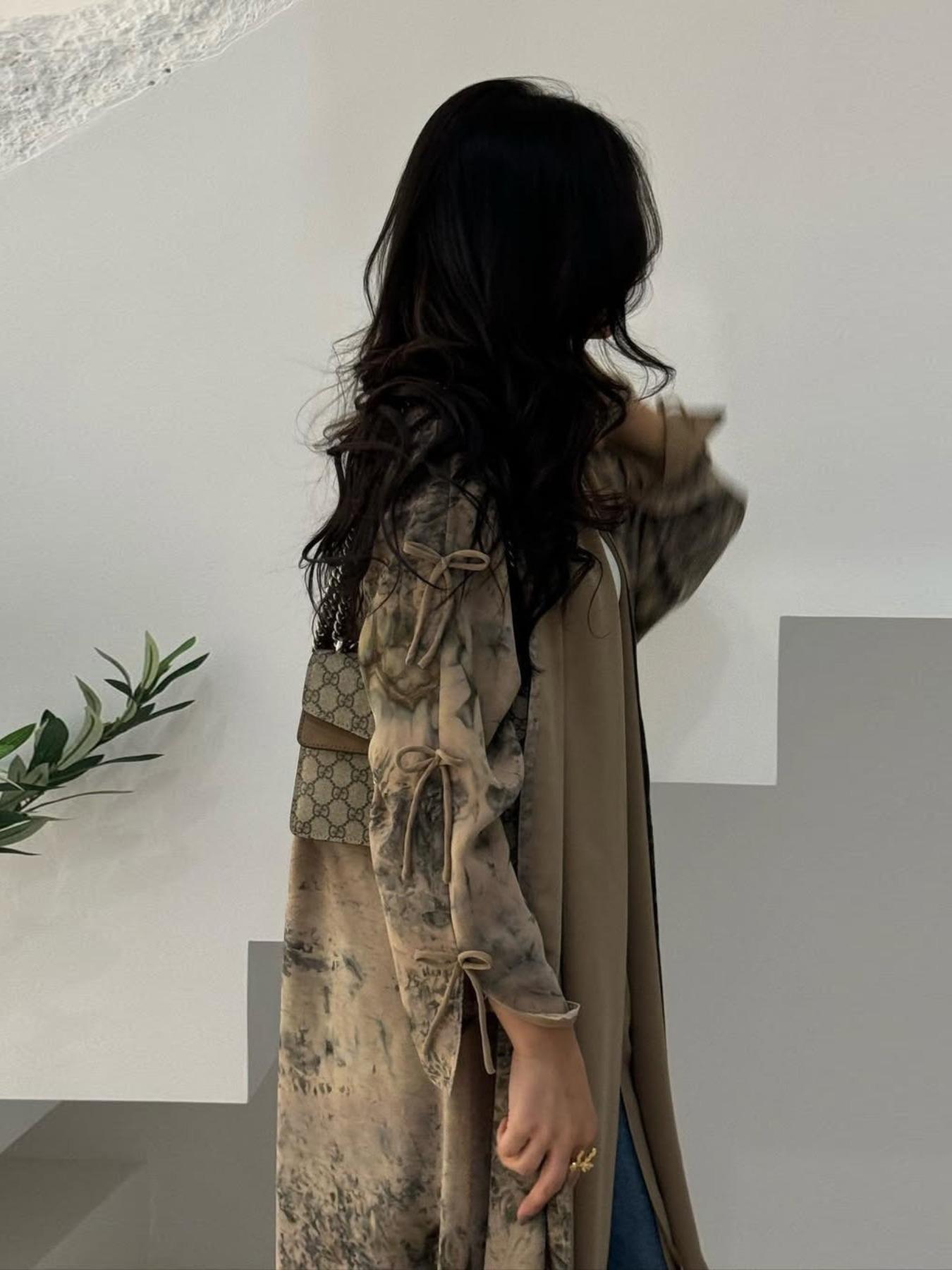 Women's Tie Dye Print Long Sleeve Open Front Abaya, Elegant Casual Tie Dye Print Long Robe, Women's Islamic Clothing for Daily Wear, Abaya Hijab Set, Abayas for Eid, Floral Print Abaya, Abaya Dress Set, Modesty Abaya, Modest Muslim Outfits