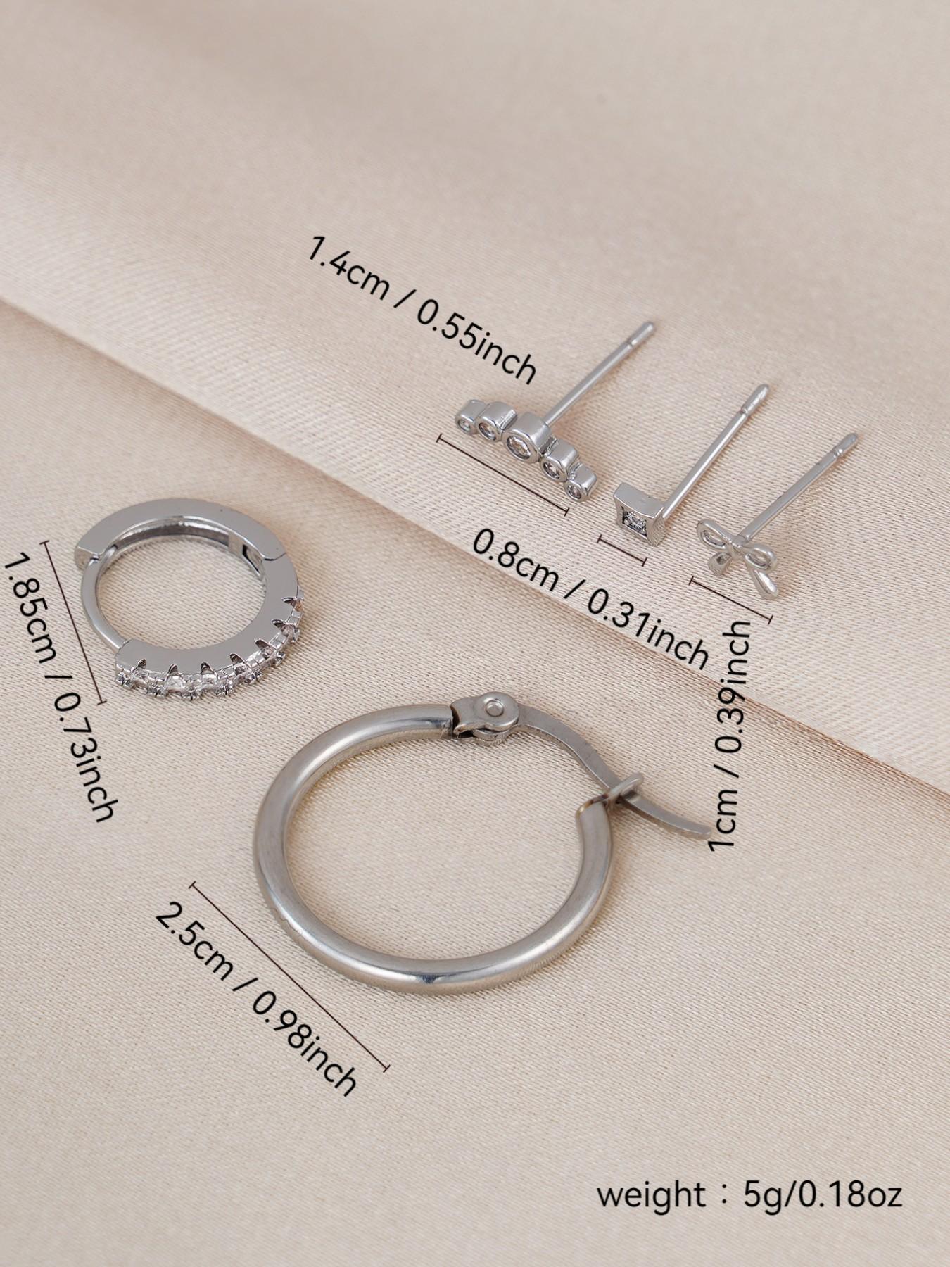 Women's Silver Color Bow Earrings Set, Perfect for Daily Wear & Music Festivals, Stylish Stackable Jewelry Accessories