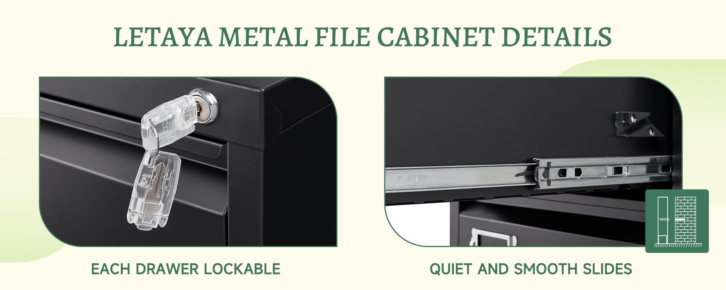 Letaya Mobile File Cabinet with Lock,2 Drawer Under Desk Metal Rolling Filing Cabinets for Home Office Organizer Letters/Legal/A4(Required Assemble)