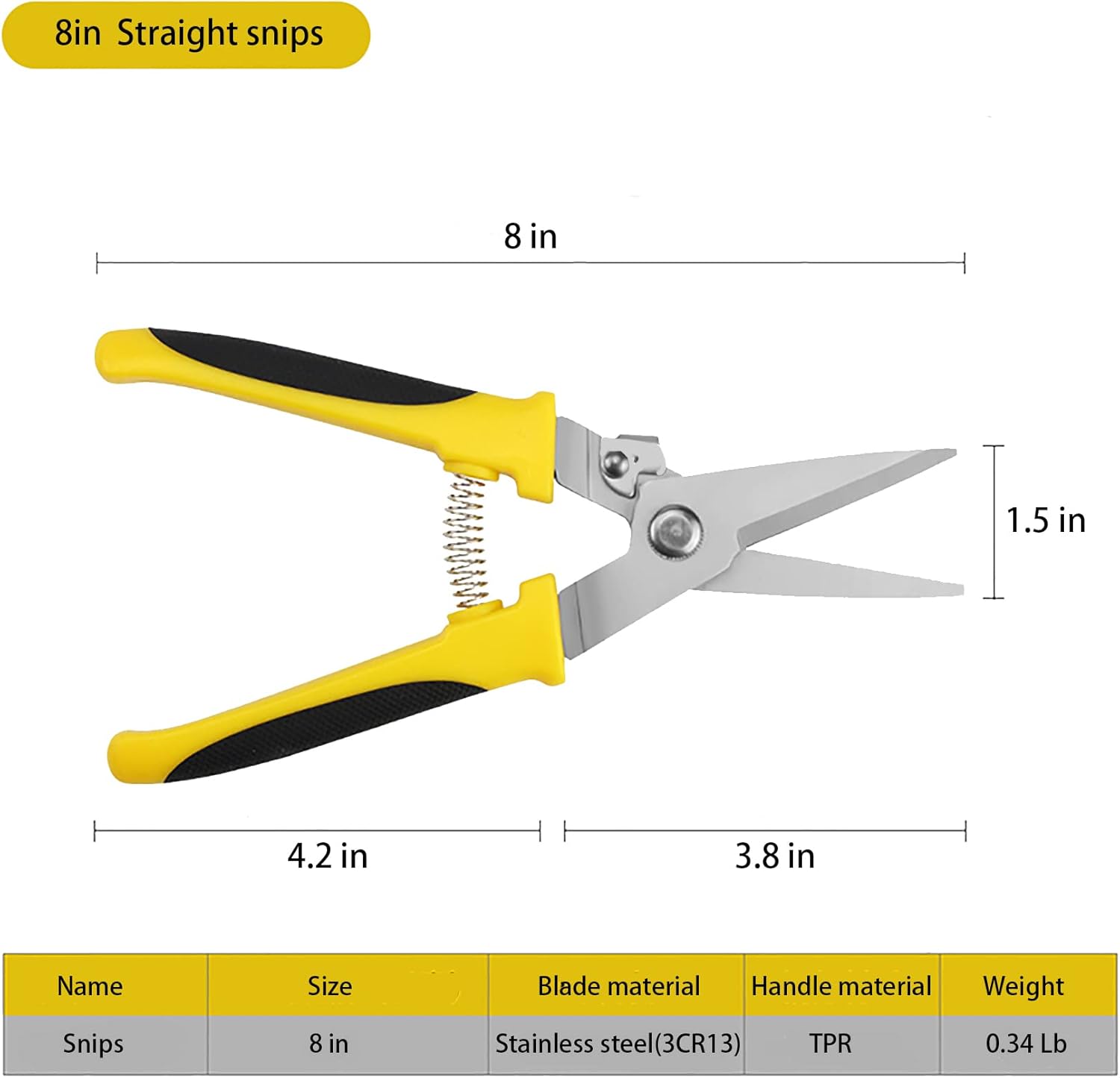 Aviation Tin Snips Heavy Duty Metal Cutter, Straight Shears with Stainless Steel Blade & Comfort Grips, Multifunction Cutting of Branches, Cable Wires, Thin Iron, Cardboard(Right Hand), 8 Inch