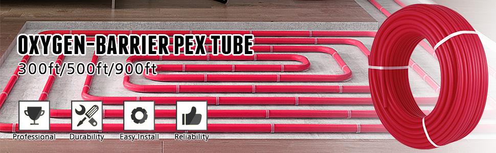 VEVOR Oxygen Barrier PEX Tubing - 1/2 Inch X 500 Feet Tube Coil - EVOH PEX-B Pipe for Residential Commercial Radiant Floor Heating Pex Pipe (1/2" O2-Barrier, 500Ft/Red)