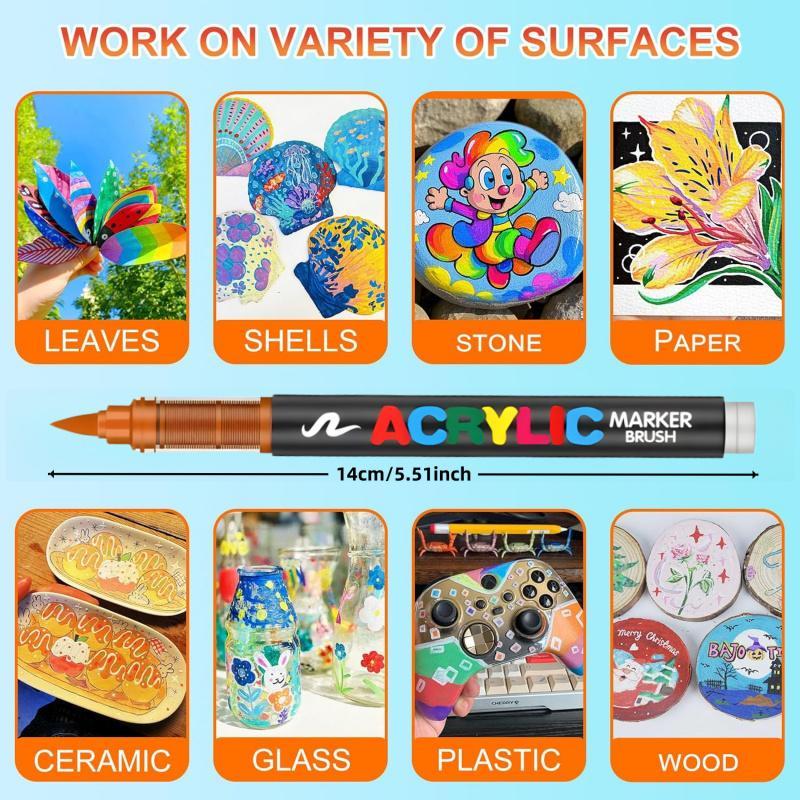 Professional Acrylic Paint Pen Set, Automatic Ink Control, Smooth Tip, Even Coverage, Ideal for Wood Rock Glass Canvas Metal Ceramic DIY Crafts, Acrylic Paint Markers