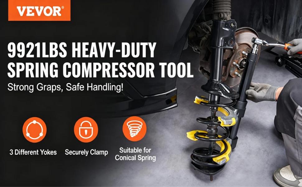 VEVOR Strut Spring Compressor Set, Macpherson Strut Spring Compressor Kit, Interchangeable Fork Strut Coil Extractor Remover Tool, with Yellow Protective Sleeve and Carrying Case