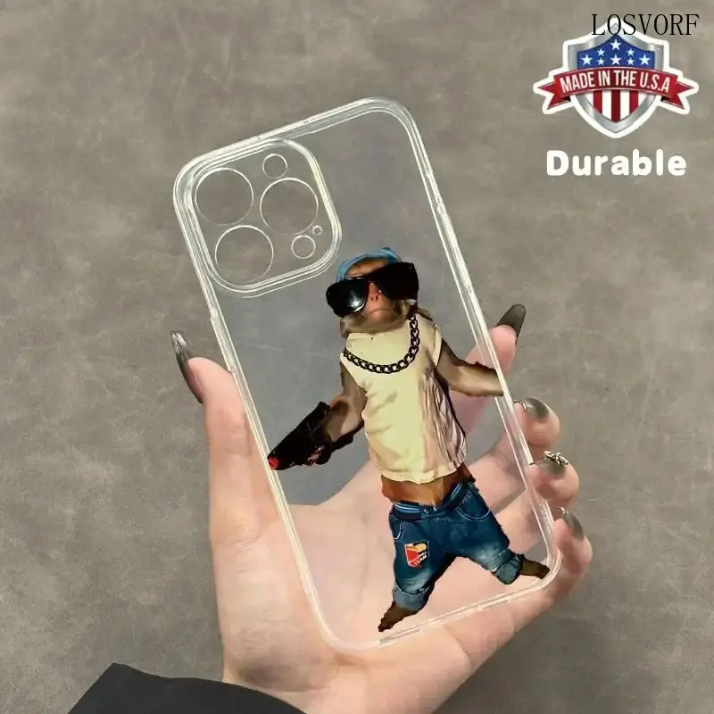 [TPU Phone Case] Shockproof Anti-Fall TPU Phone Case |         Monkey Holding A Gun Pattern Full-Body Protection |         for iPhone 16 15 14 13 12 11 XS XR X 7 8 Mini Plus Pro Max SE, Transparent, for Men and Women Cover Protective, Local