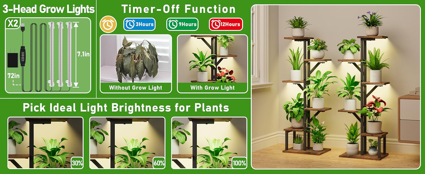 2 Pack Plant Stand with Grow Lights , 5 Tiered Corner Shelves, 45" Rack Display for Pots Multiple, Flower Holder for Living Room Patio Balcony Décor