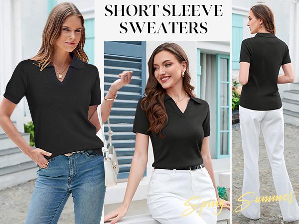 Arach&Cloz Womens Wool Blend Polo Shirts Summer Sweater Tops Short Sleeve Soft Business Casual SummerVibes 2026 Arach&Cloz Womens Wool Blend Polo Shirts Summer Sweater Tops Short Sleeve Soft Business Casual SummerVibes 2026
