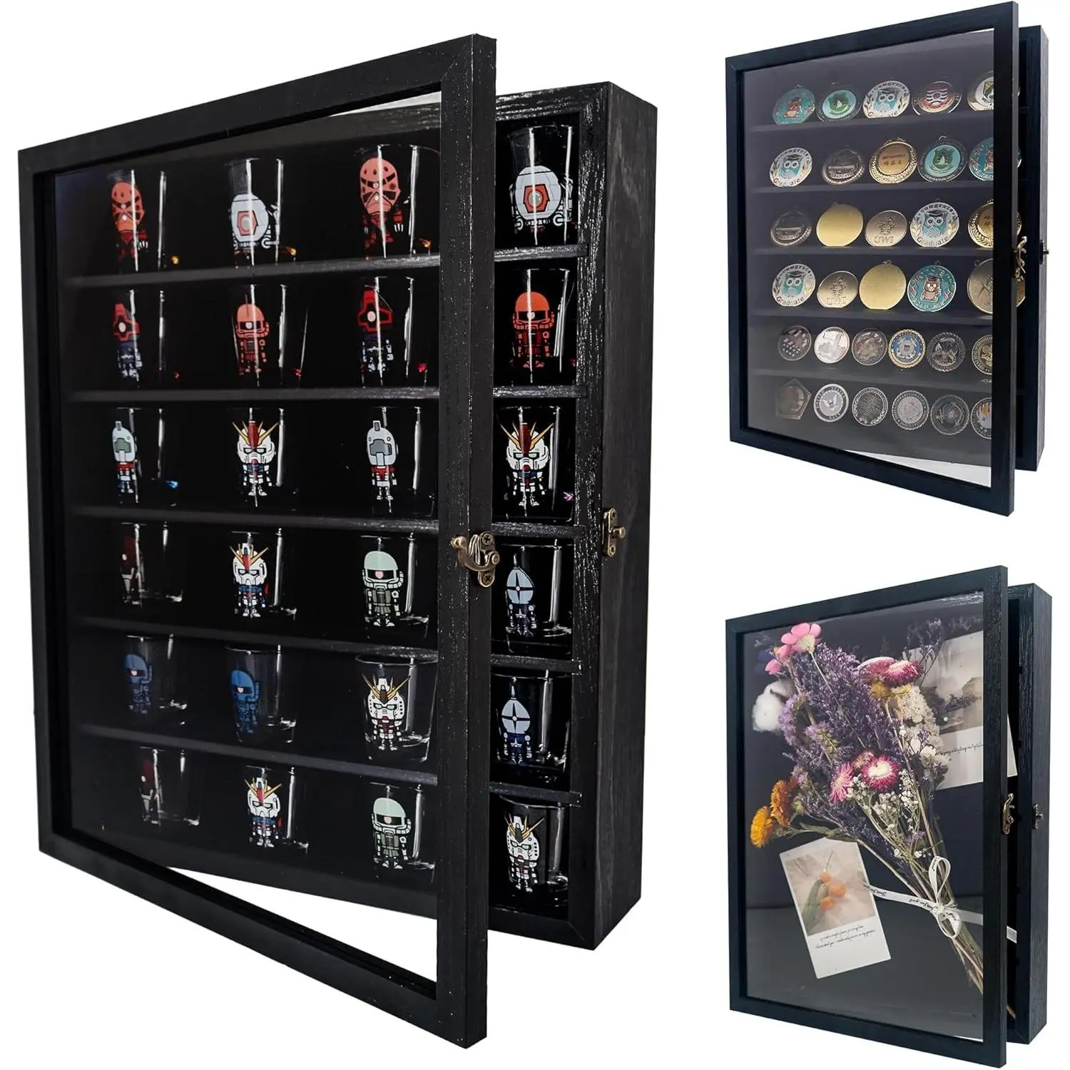 FramePro Shadow Box Frame Display Case 12x16 with Removable Shelves, Deep Memory Box Trinket Knick Knack Shelf Cabinet for Collector, Keepsake Coins Military Medals Wedding Flowers Black