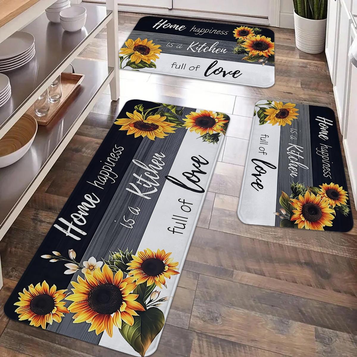 Sunflower Kitchen Anti slip Carpet Floor Mat, Retro Floor Printed Kitchen Anti fatigue Floor, Soft and Comfortable Flannel Floor, Suitable for Kitchen, Laundry Room, Bathroom, Living Room, Room Decoration Floor