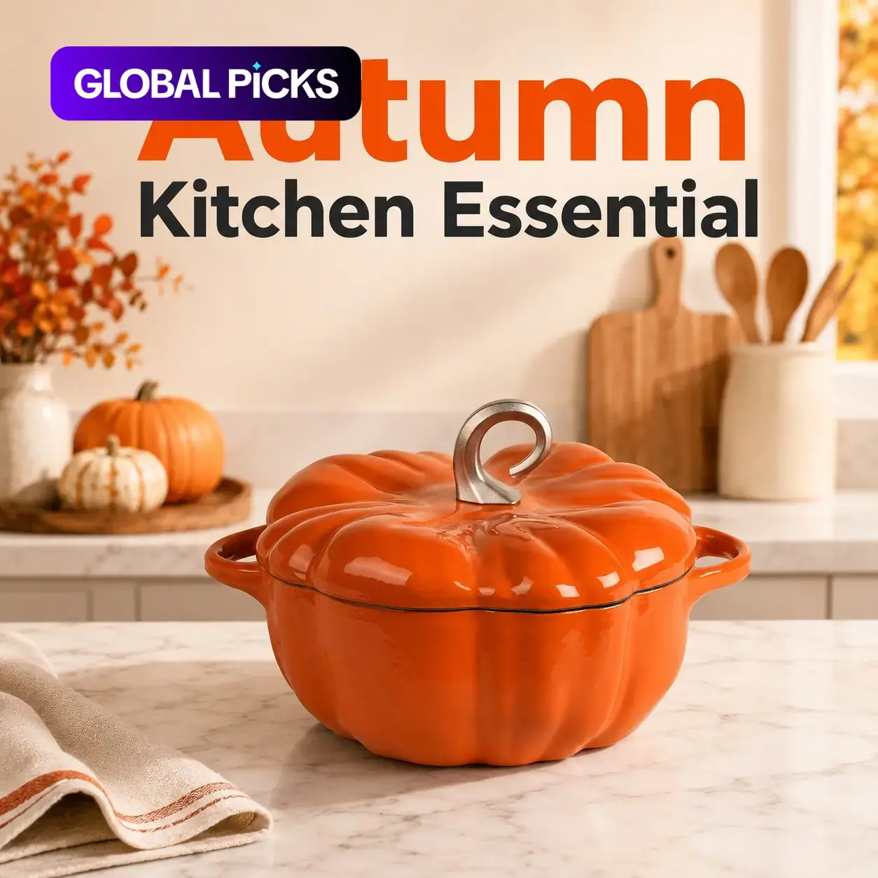 Pumpkin Enameled Cast Iron Dutch Oven with Lid, 24cm Heavy Duty and Dual Handles Pot Cookware Pots, Serves 3-5 and Oven Safe for Bread Baking, Braising, Cooking Soup and Family Gifts, Orange
