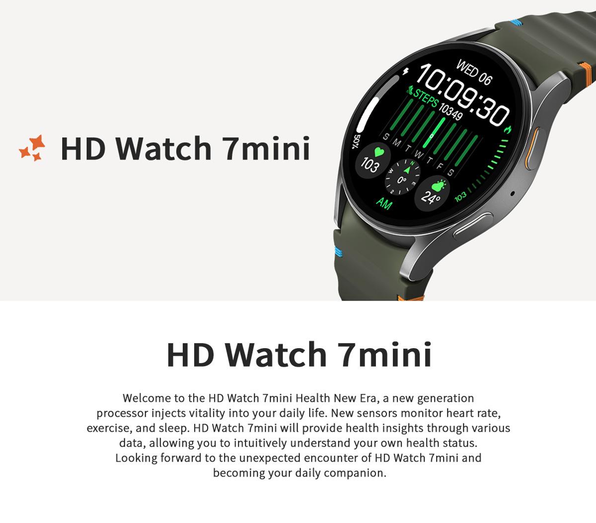 HD Watch7 mini smart watch, Step tracker watch, wireless calling, heart rate, step counting, sleep monitoring, outdoor triple-proof health watch, 1.32-inch HD full touchscreen zinc alloy round dial, unisex, Smartwatch with calls