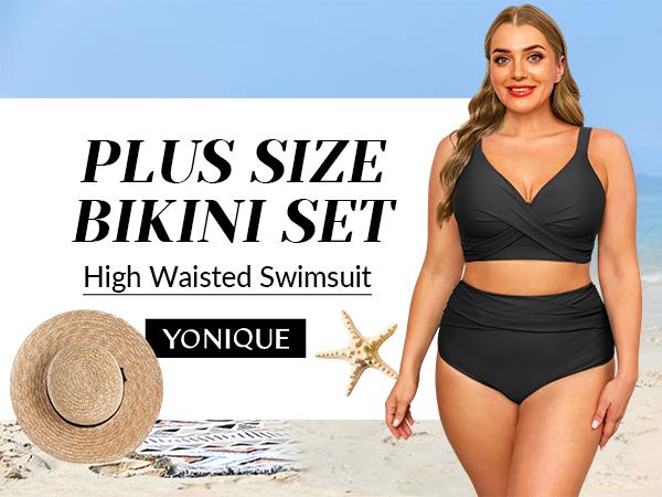 Yonique Women's Plus Size High Waisted Bikini - Two Piece Swimsuit Tummy Control Bathing Suit Twist Swimwear