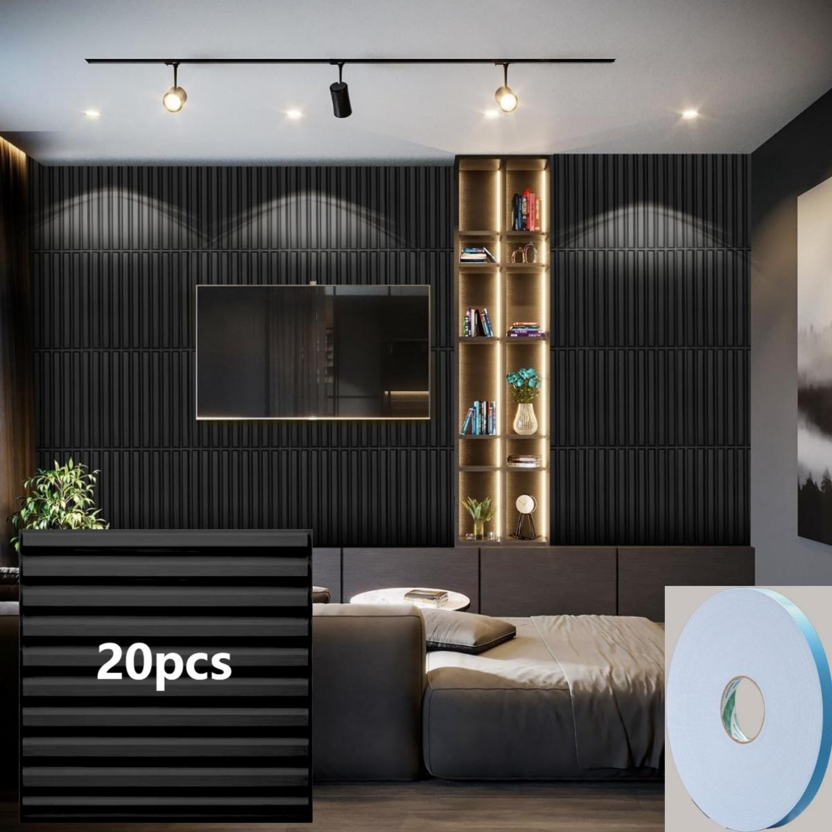 Kuujojo Striped Pattern Wall Panel with Tape, Self Adhesive Waterproof, Easy Installation, PVC Material 3D Wall Decor Panel, Multiple Pack Options, Wall Decorative Panel for Living Room Bedroom Study Room, Home Decoration, Waterproof Decorative Panels
