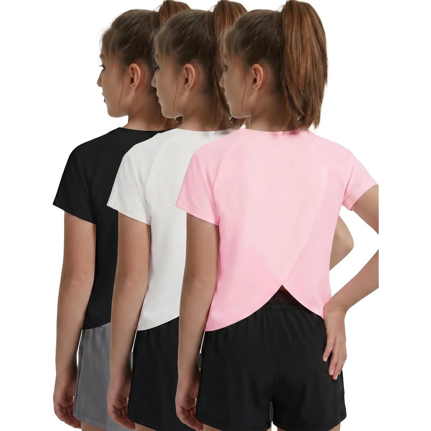 Tween Girls' Quick-Dry Cotton Short Sleeve Crop Tops (6-14Y) - Split Back, Dri-Fit Performance Activewear for Soccer, Gym, Short Sleeve Tops
