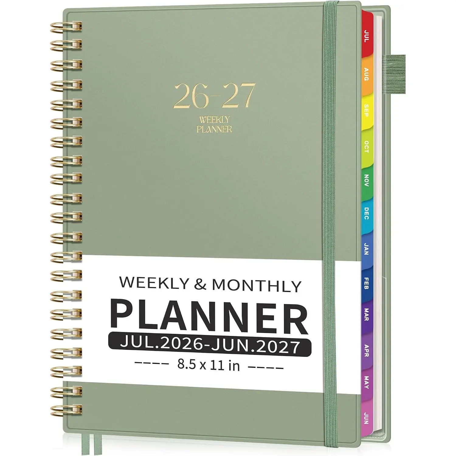 Academic Planner 2026-2027, A4 Size (8.5" x 11"), Weekly and Monthly | July 2026-June 2027, Colorful Tabs, Flexible Cover, 100 GSM Paper, Calendar, Agenda, for School, Student (Light Green)