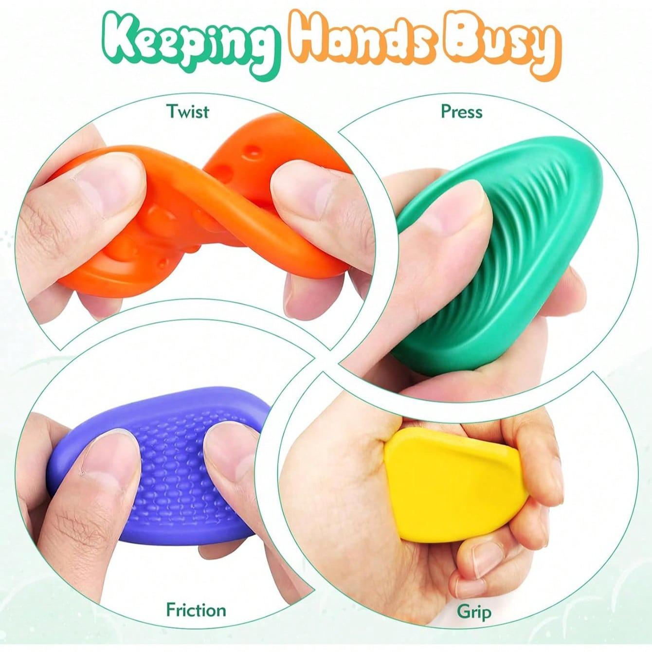 6/12 Sensory Stones, Silicone Texture Stress Relief Rocks, Soft Portable Anxiety Relief Toys for Autism Adhd, Easter Basket Filler