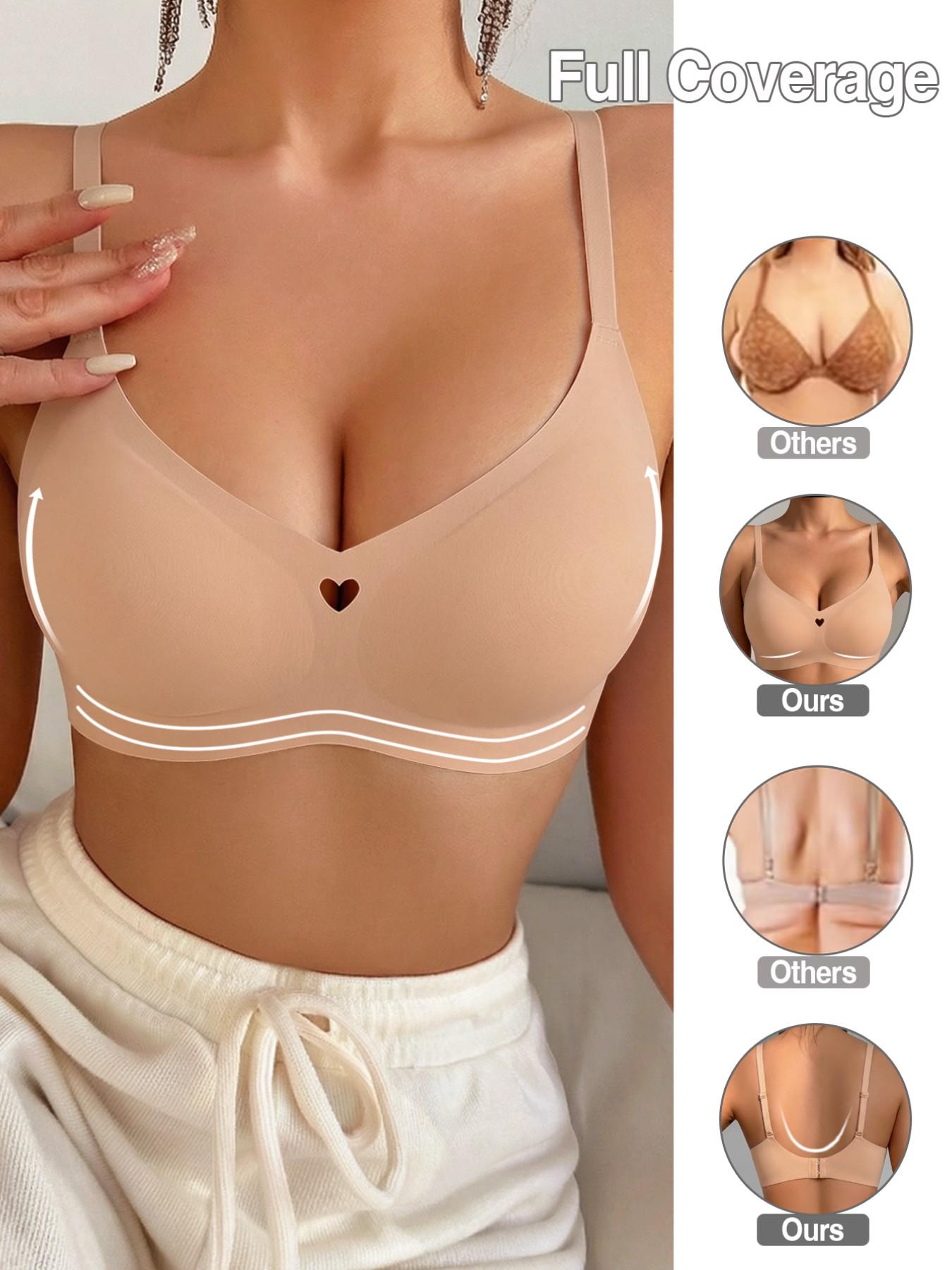 Women's Seamless Jelly Bra, Push-Up V-Neck Wireless Lingerie, Max Support, All Seasons, Casual Style, 1/2/4 Pieces Set